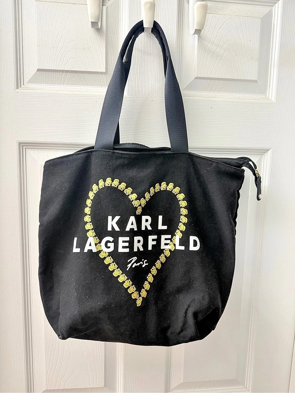 KARL LAGERFELD Paris Heart Logo Tote in Black & Gold